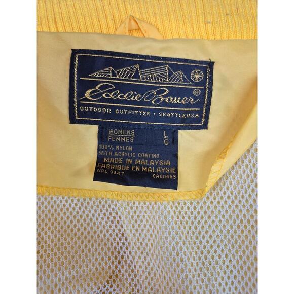 Eddie Bauer 100% Nylon Bright Yellow Windbreaker Hood in Collar WOmen L - Picture 4 of 5